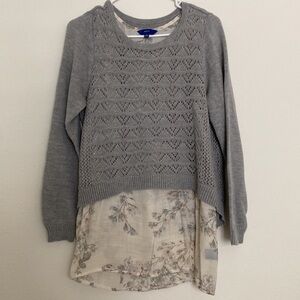 APT. 9 Floral Sleeveless Tunic Blouse with Open Knit Sweater Overlay Size L